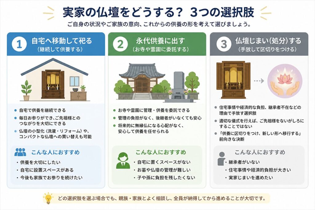 実家の仏壇をどうする？３つの選択肢イメージ